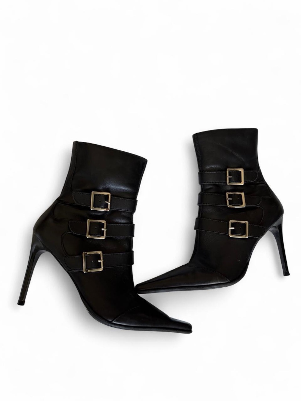 Baker's Black Leather Multi-Buckle Stiletto Ankle Boots